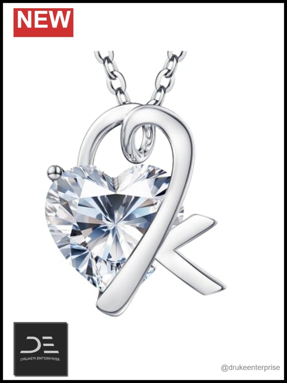 3ct Heart Moissanite Pendant Necklace Sterling Silver 20" for Women